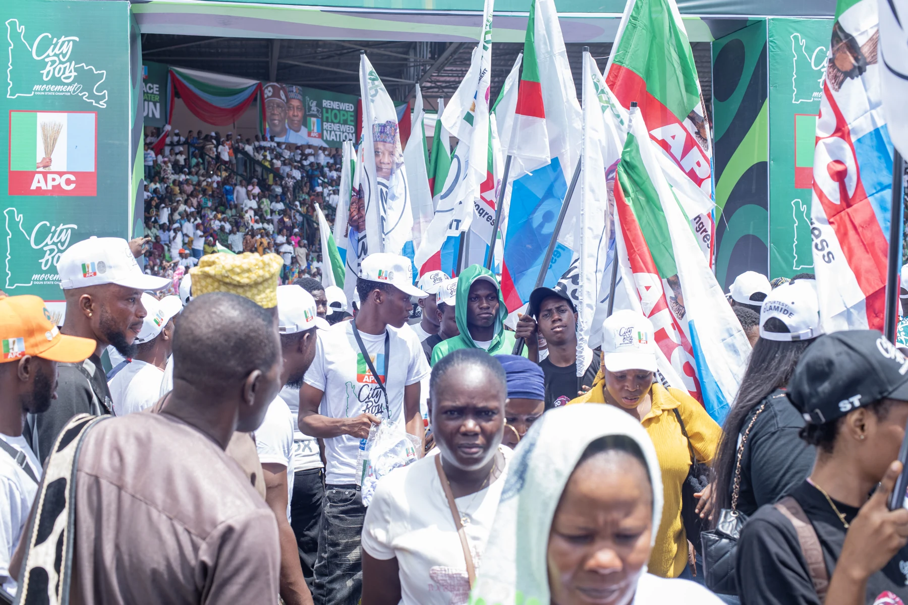 Attendees with flags at the City Boy Movement Ogun State inauguration